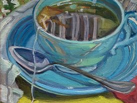 Jill Pottle, Yellow Teacup with Gold Stripes, paint on canvas