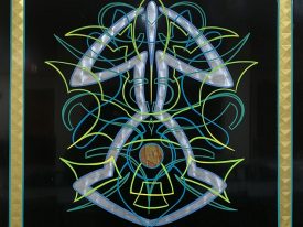 Paul Tucker, pinstriping on aluminum panel